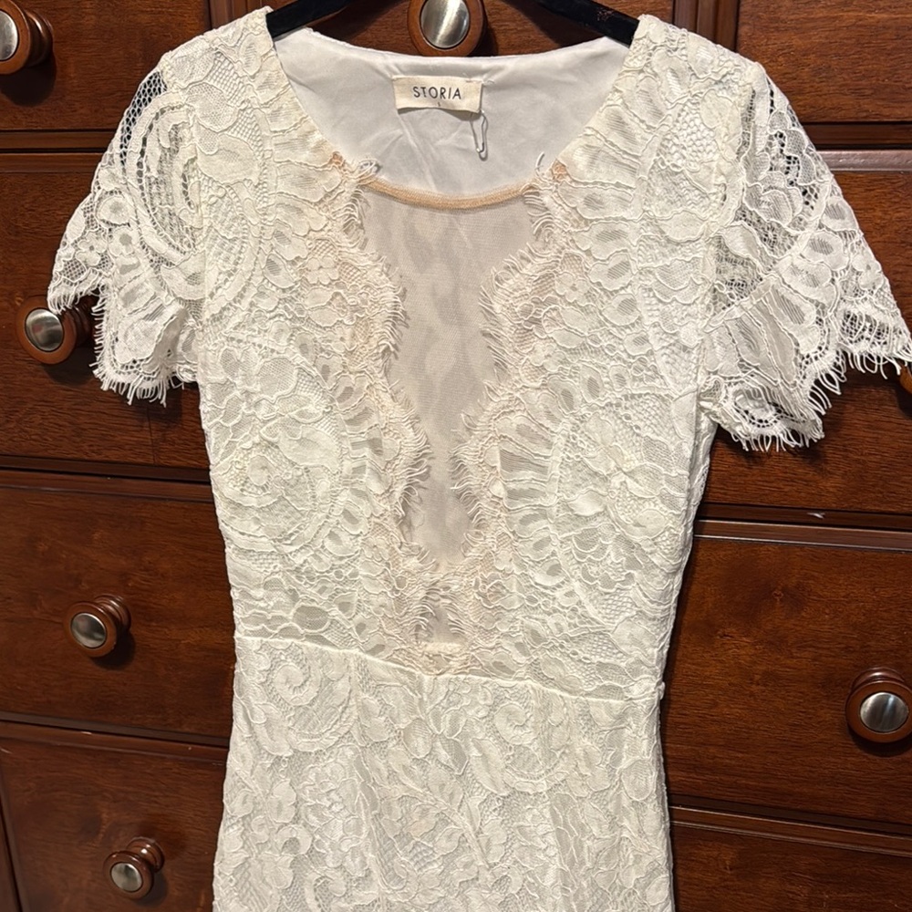 Storia Ivory Lace Dress with Sheer Details